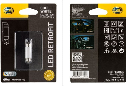 HELLA 8GL 178 560-561 БЛИСТЕР 1бр LED КРУШКИ 36mm C5W (SV8.5-8) 5000K
