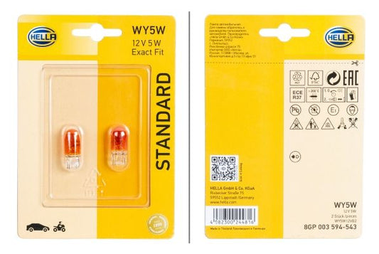 HELLA 8GP 003 594-543 БЛИСТЕР 2бр КРУШКИ ОРАНЖЕВИ WY5W (W2.1x9.5d)