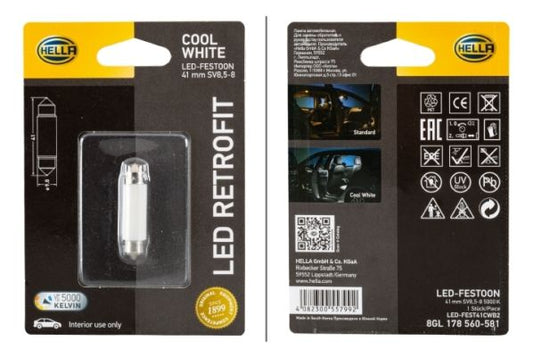 HELLA 8GL 178 560-581 БЛИСТЕР 1бр LED КРУШКИ 41mm (SV8.5-8) 5000K